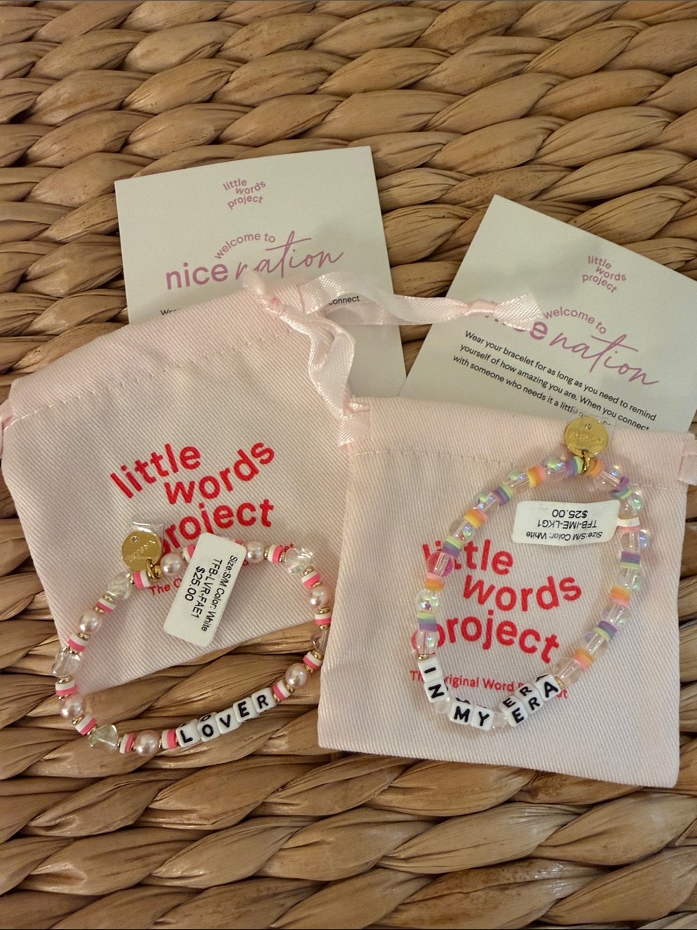 Little Words Project Kids Pink Beaded Letter Bracelet Duo